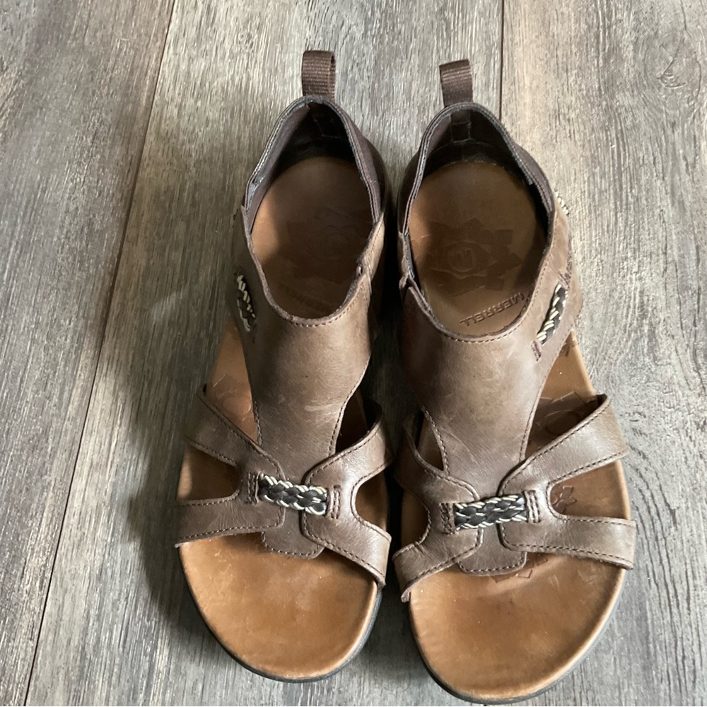 Merrell Espresso Flaxen Performance Sandals, Brown Leather, Size 6